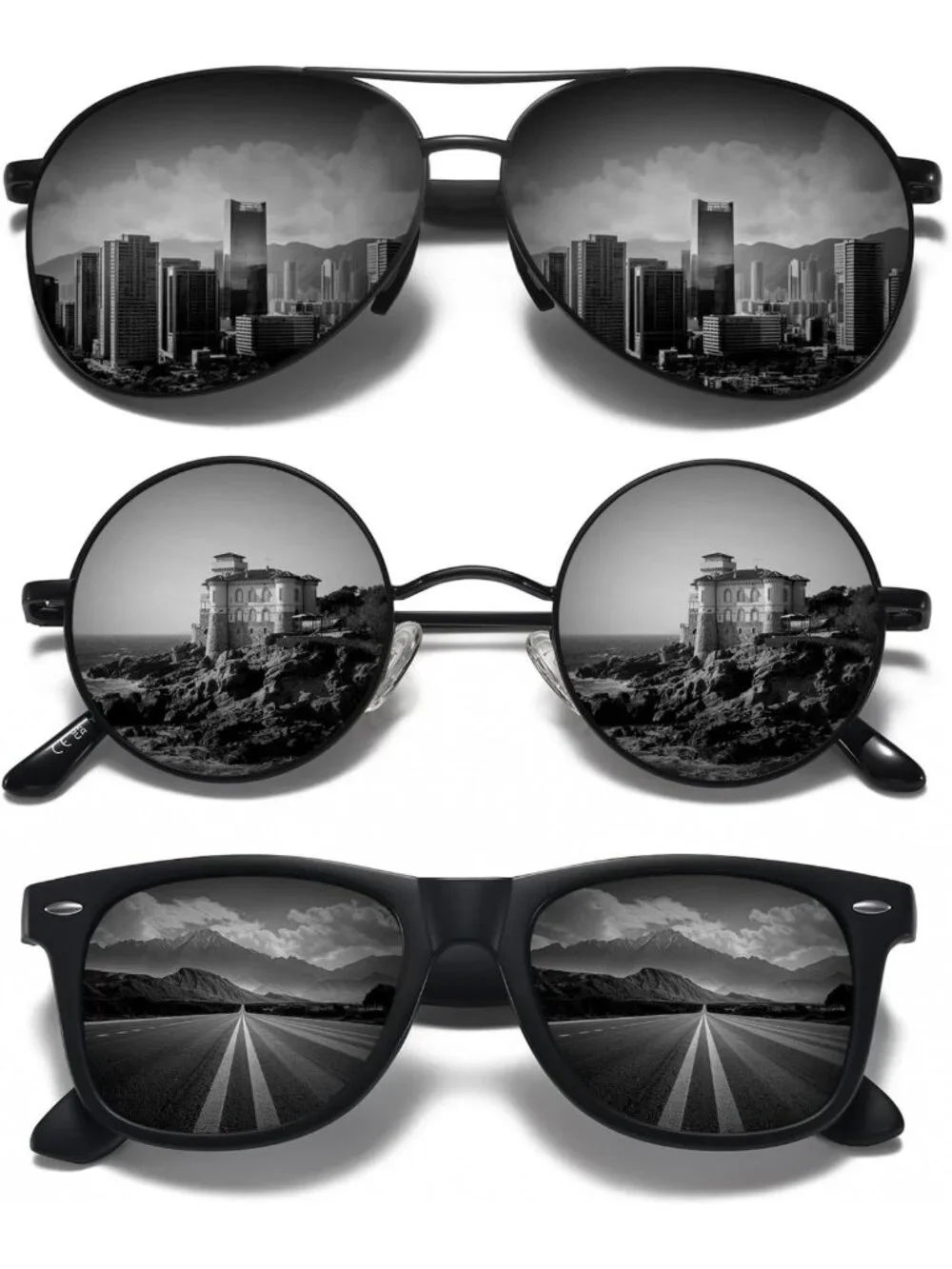 3 Pack Sunglasses Set - Retro Round, Aviator & Classic Styles, Polarized UV400